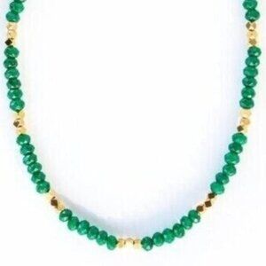Green Beaded Necklace with Gold WATERPROOF beads non-tarnish Gold Necklace